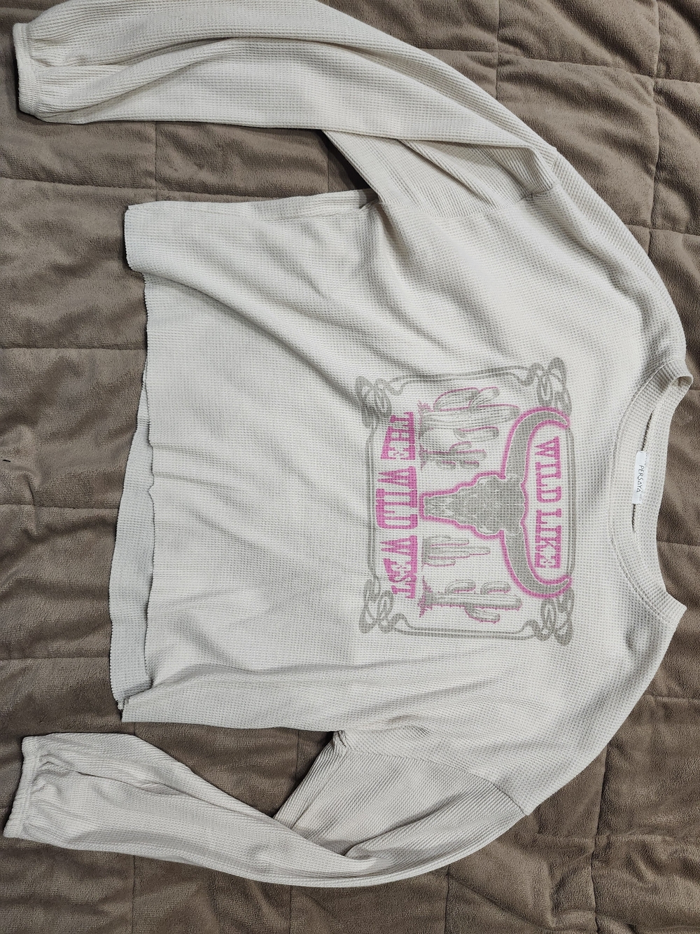 Persaya Cream Thermal Top with Pink Graphic